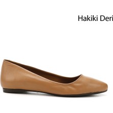 GÖNDERİ Kadın Açık Taba  Sivri Burun Düz Taban Hakiki Deri Babet