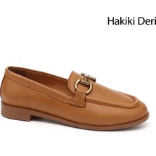 GÖNDERİ Kadın Taba Antik  Tokalı Hakiki Deri Loafer Ayakkabı