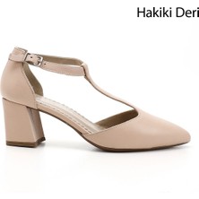 GÖNDERİ Kadın Nude  Bilekten Bağlı Orta Topuklu Hakiki Deri Ayakkabı