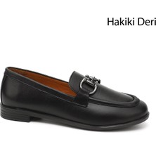 GÖNDERİ Kadın Siyah  Tokalı Hakiki Deri Loafer Ayakkabı