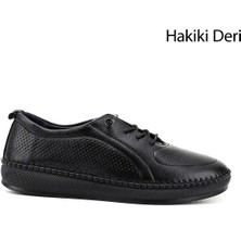 GÖNDERİ Kadın Siyah  Lastik Bağcıklı Hakiki Deri Comfort Ayakkabı