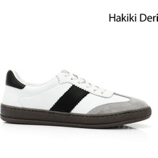 GÖNDERİ Kadın Beyaz - Siyah  Bağcıklı Hakiki Deri Sneaker