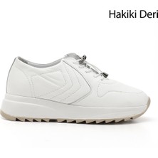 GÖNDERİ Kadın Beyaz  Bağcıklı Dolgu Taban Hakiki Deri Sneaker