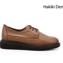 GÖNDERİ Kadın Açık Taba Bağcıklı Dolgu Taban Hakiki Deri Ayakkabı