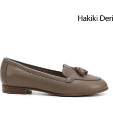 GÖNDERİ Kadın Vizon Antik  Püsküllü Hakiki Deri Babet