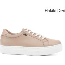 GÖNDERİ Kadın Bej  Bağcıklı Dolgu Taban Hakiki Deri Sneaker