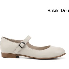 GÖNDERİ Kadın Bej Bilek Bağlı Mary Jane Hakiki Deri Babet