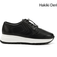 GÖNDERİ Kadın Siyah  Bağcıklı Dolgu Taban Hakiki Deri Sneaker