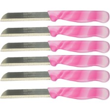 Pembe Mermer Desenli 6'lı Tırtıklı Meyve Bıçakları Seti
