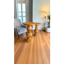 Simillo Home & Living Masif Ahşap Zigon Sehpa Seti – 2’li Tik Renk El Yapımı Yan ve Fiskos Sehpa