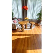 Simillo Home & Living Doğal Ahşap 3’lü Sehpa Takımı – Mantar Model Tik Renk Masif Zigon Sehpalar