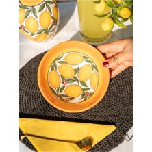 El Yapımı Limon Desenli Küçük Seramik Kase, 16X6,5 Cm, Şık ve Doğal Tasarım