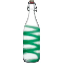 1 Lt Yeşil Desenli Kapaklı Cam Şişe, Şık ve Kullanışlı Tasarım