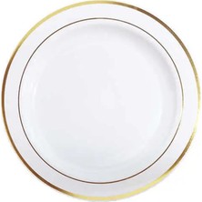 Plastik Gold Renk Işlemeli Beyaz Tabak 26 cm - 6 Adet