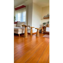 Simillo Home & Living Doğal Ahşap Zigon Sehpa Takımı – 3’lü Tik Renk Mantar Model Yan Sehpa