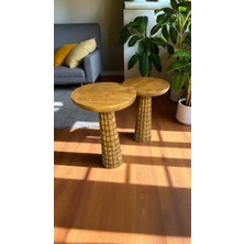 Simillo Home & Living Masif Tütün Renk Ahşap Sehpa Takımı – 2’li Zigon ve Fiskos Yan Sehpa
