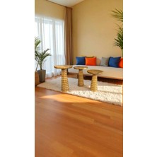 Simillo Home & Living Rustik Mantar Sehpa Takımı – 3’lü Doğal Ahşap Tütün Renk Masif Yan Sehpa