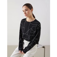 Lcwaıkıkı Classic Ekru Bisiklet Yaka Desenli Oversize Kadın Tişört