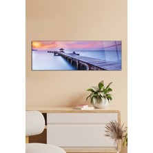 Gün Batımı Ahşap Iskele Panoramik Cam Tablo, Modern Ev ve Ofis Dekoru, Hediyelik Duvar Dekorasyonu