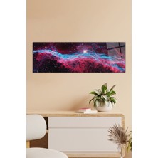 Pembe Mavi Nebula Panoramik Cam Tablo, Modern Ev ve Ofis Dekoru, Hediyelik Duvar Dekorasyonu