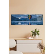 Sıcak Hava Balonu ve Göl Panoramik Cam Tablo, Modern Ev ve Ofis Dekor, Hediyelik Duvar Dekorasyonu