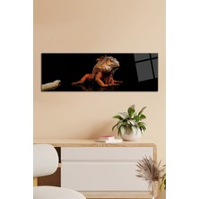 Turuncu Komodo Ejderi Panoramik Cam Tablo, Modern Ev ve Ofis Dekoru, Hediyelik Duvar Dekorasyonu