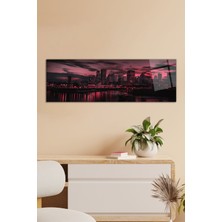 Kırmızı Şehir Manzarası Panoramik Cam Tablo, Modern Ev ve Ofis Dekoru, Hediyelik Duvar Dekorasyonu