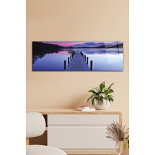 Mor Ahşap Iskele ve Deniz Panoramik Cam Tablo, Modern Ev Ofis Dekoru, Hediyelik Duvar Dekorasyonu