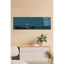 Kızıl Ay ve Sakin Sazlık Panoramik Cam Tablo, Modern Ev ve Ofis Dekor, Hediyelik Duvar Dekorasyonu