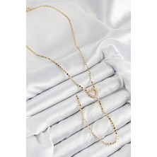 Pirinç Zirkon Taşlı Ezme Zincirli Kalp Model Gold Renk Y Kolye - Bamido