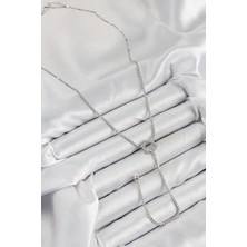 Pirinç Zirkon Taşlı Kalp Model Gümüş Renk  Y Kolye - Bamido