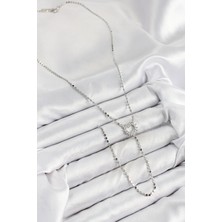 Pirinç Zirkon Taşlı Ezme Zincirli Kalp Model Gümüş Renk Y Kolye - Bamido