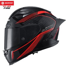Scoyco FF-871 Full Face Kask Güneş Vizörlü Nefes Alabilir Özellikli Kırmızı-Siyah (S) Erkekler İçin
