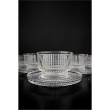 12 Parça Cam Kase ve Tabak Seti, Çerezlik ve Sunum Için Şık Tasarım