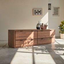 Dark Walnut Masif Ahşap Tv Ünitesi