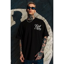 Erkek Siyah Oversize Baskılı Bol Kesim Tişört %100 Pamuk