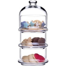 3 Katlı Şeffaf Cam Kurabiyelik ve Drajelik, Şık ve Pratik Tasarım