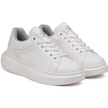 Kadın Beyaz Simli Rahat Günlük Sneaker Spor Ayakkabı
