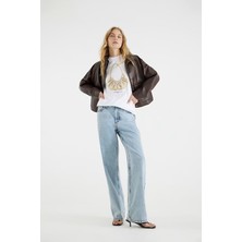 Trend Kadın Tişört - %100 Çanta Tasarım Baskılı Oversize Beyaz