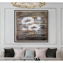 Harikabirev|metal Çerçeveli Kanvas Tablo Kahvereni Beyaz Çiçek Desen 02 |ckkare