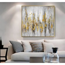 Harikabirev|metal Çerçeveli Kanvas Tablo Gri Gold Soyut Model |ckkare