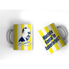 Atatürk Imzalı Sarı Lacivert Çubuklu Forma Tasarımlı Kupa Bardak