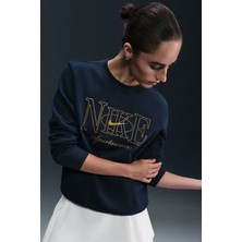 Nike Shıne Logo Crew Lacivert Standart Kesim Kadın Sweatshirt