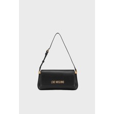 Love Moschino Kadın Ayarlanabilir Omuz Askılı Manyetik Tutturuculu Kabartmalı Logolu Siyah Omuz Çantası JC4058PP0MLO0000