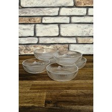 Turuncu Çizgili Cam Çerezlik, Tatlı ve Kahvaltı Tabağı, 6 Adet, 10CM x 3cm