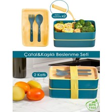 Yeşil Ayarlanabilir Dikdörtgen 2 Katlı Yemek Saklama Kutusu, Servisli