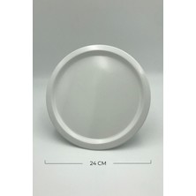 Beyaz Metal Yuvarlak Servis Tepsisi 24 Cm, Çay, Kahve ve Pasta Sunumu Için Ideal