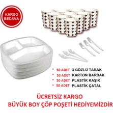 3 Gözlü Köpük Tabak ve Bardak Seti, Ekonomik ve Çevre Dostu 50 Adet