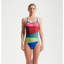 Speedo Placement Digital Turnback Kadın Yüzücü Mayosu Kırmızı-Yeşil