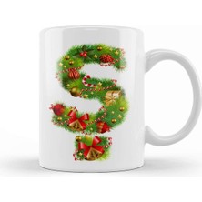 Yeni Yıl Temalı Ş Harfli Porselen Kupa Bardak Beyaz